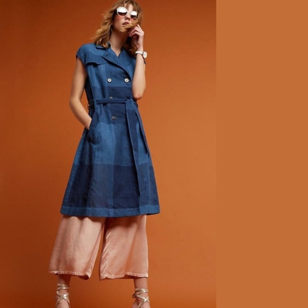 Anthropologie Blue Trench Coat
